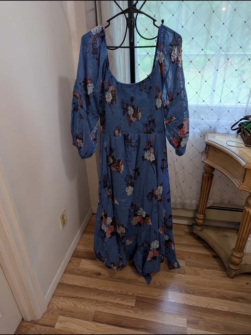Free People Blue Floral Smocked Maxi Dress Size Large